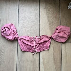Pink Off-Shoulder Embroidered Crop Top